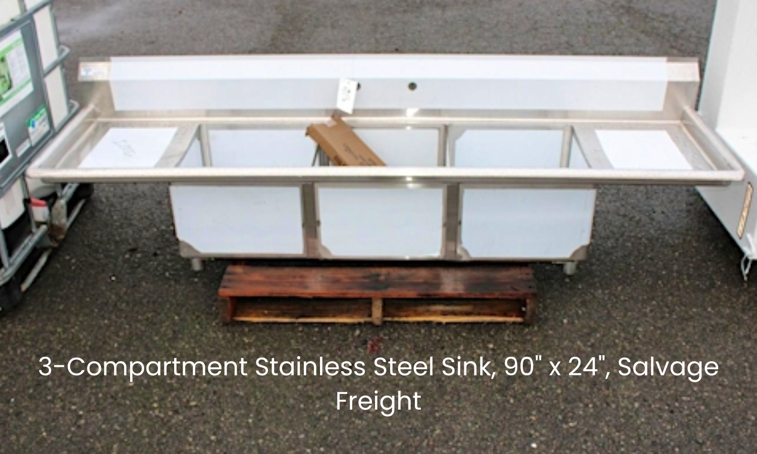 3 compartment Stainless Steel Sink, 90 x 24, Salvage Freight